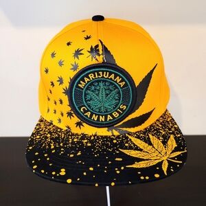 Green Patch Black Weed Leaves Yellow Snapback